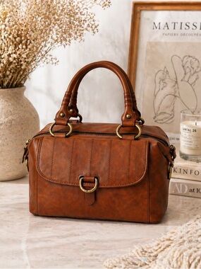 Frye Brown Leather Satchel Structured Top Handle bag Boho